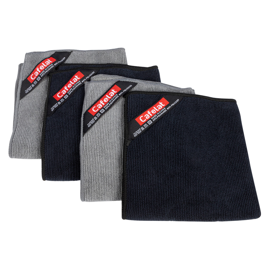 CAFELAT MICROFIBRE CLEANING CLOTHS - 2 BLACK AND 2 GREY